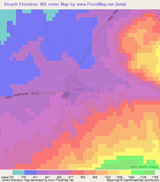 Sinanli,Turkey Elevation Map