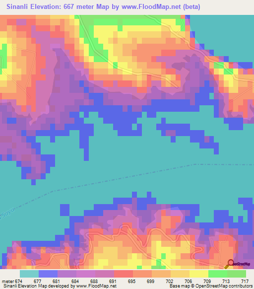 Sinanli,Turkey Elevation Map