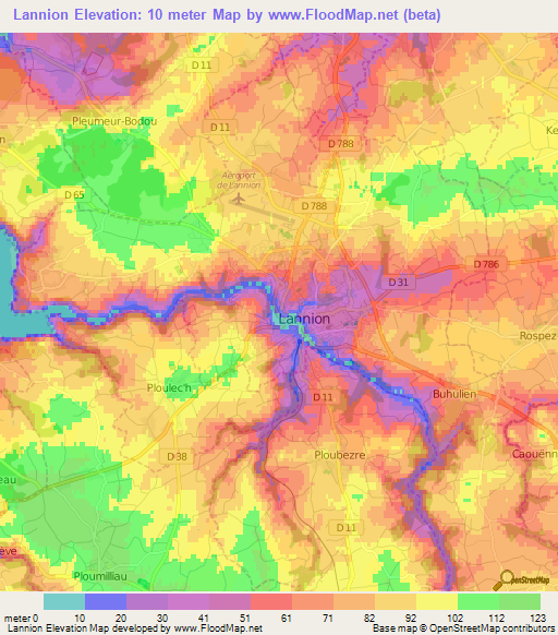 Lannion,France Elevation Map