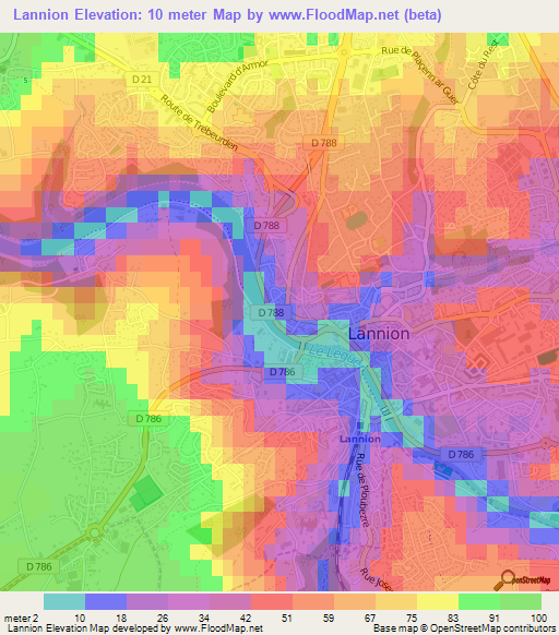 Lannion,France Elevation Map