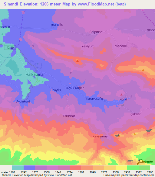 Sinandi,Turkey Elevation Map