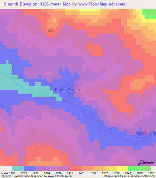 Sinandi,Turkey Elevation Map