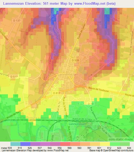 Lannemezan,France Elevation Map