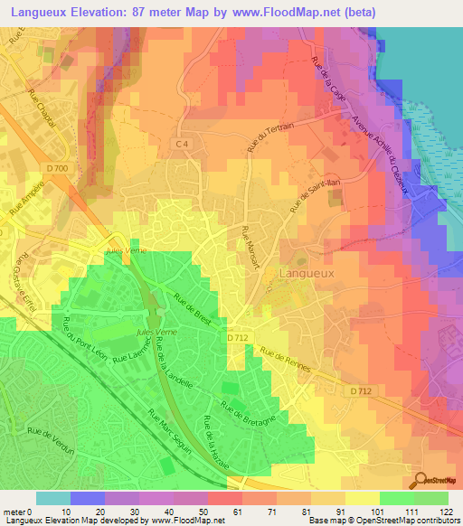 Langueux,France Elevation Map