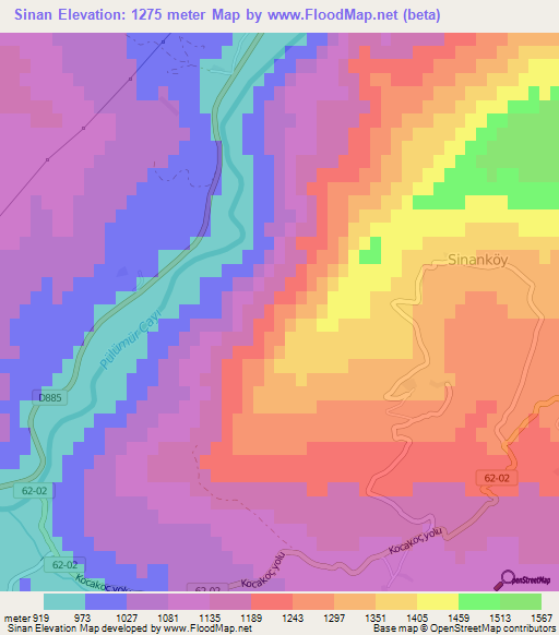 Sinan,Turkey Elevation Map