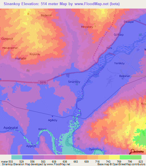 Sinankoy,Turkey Elevation Map