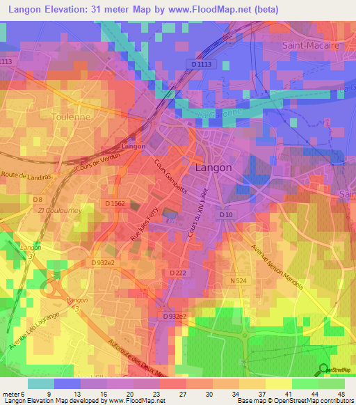 Langon,France Elevation Map