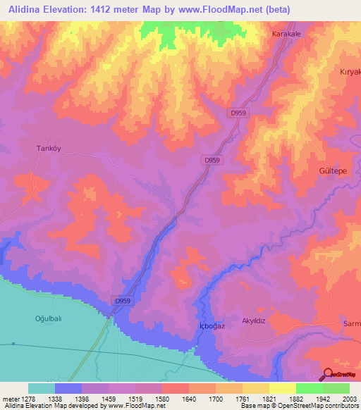 Alidina,Turkey Elevation Map