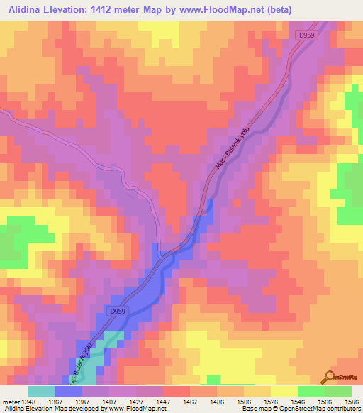 Alidina,Turkey Elevation Map