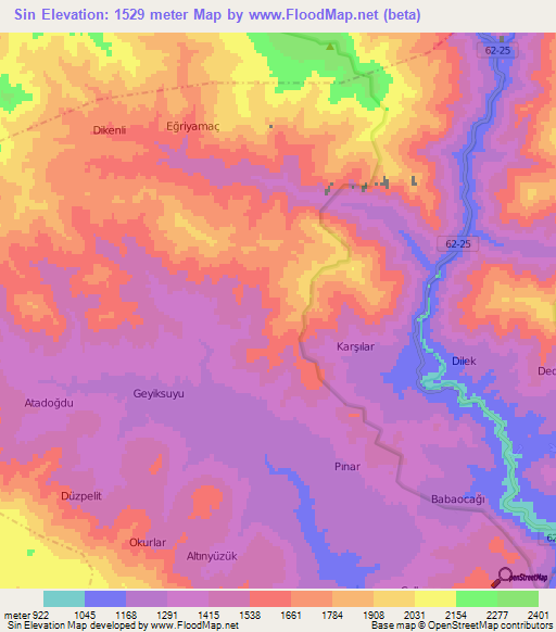 Sin,Turkey Elevation Map