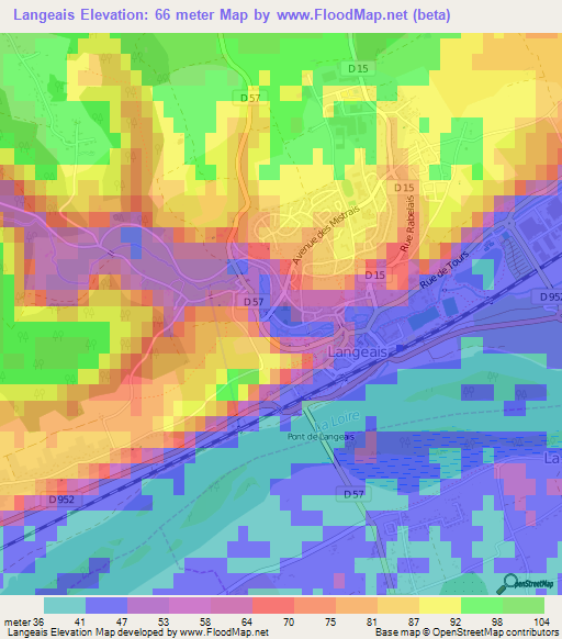 Langeais,France Elevation Map