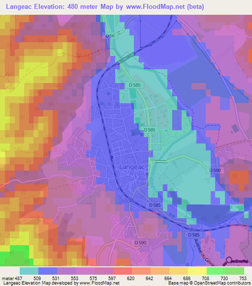 Langeac,France Elevation Map