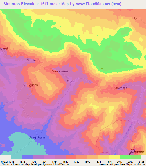 Simtoros,Turkey Elevation Map