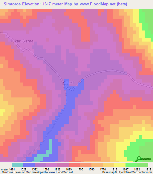 Simtoros,Turkey Elevation Map