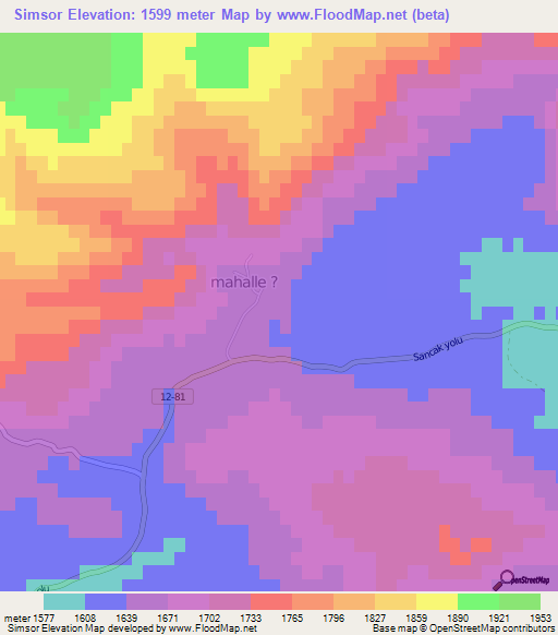 Simsor,Turkey Elevation Map