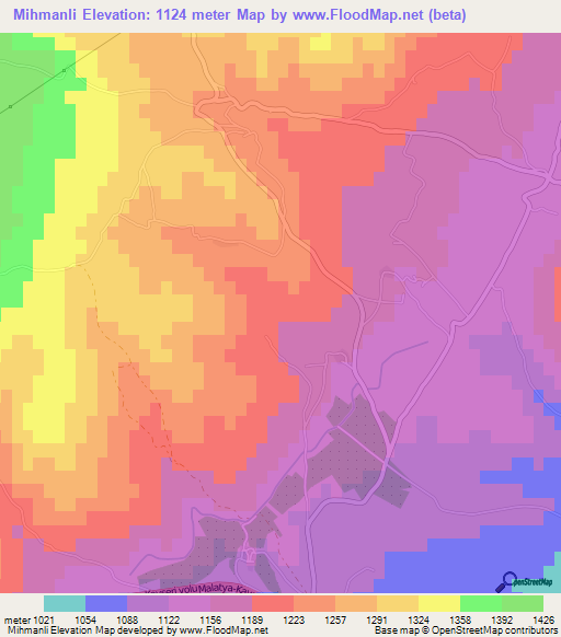 Mihmanli,Turkey Elevation Map