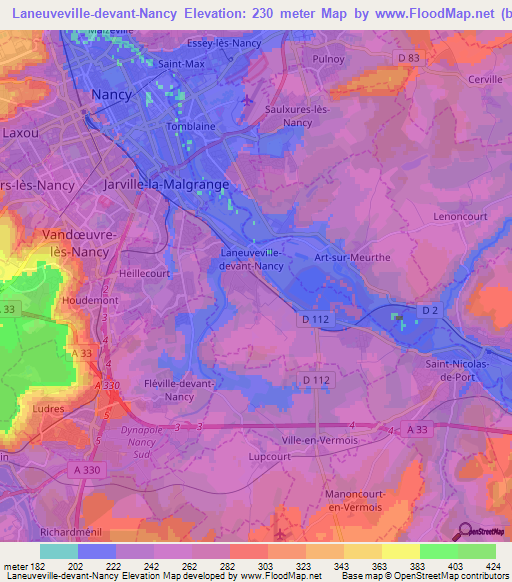 Laneuveville-devant-Nancy,France Elevation Map