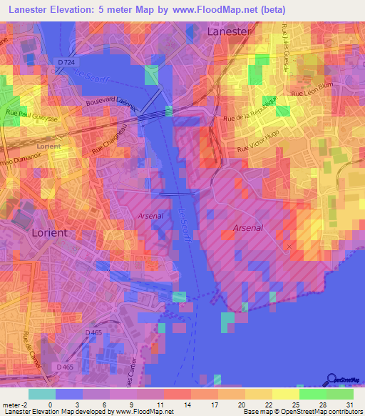 Lanester,France Elevation Map