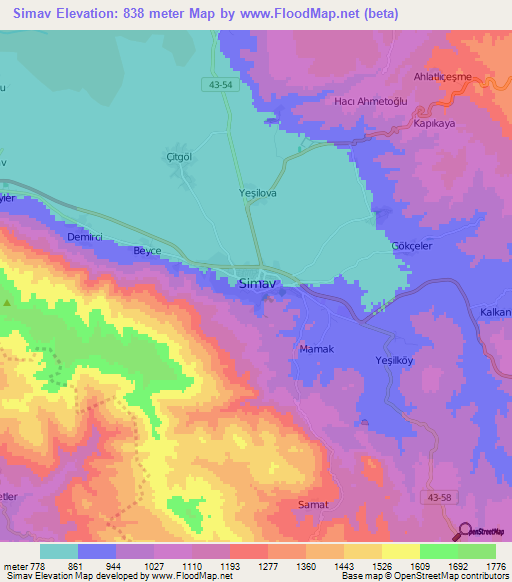 Simav,Turkey Elevation Map