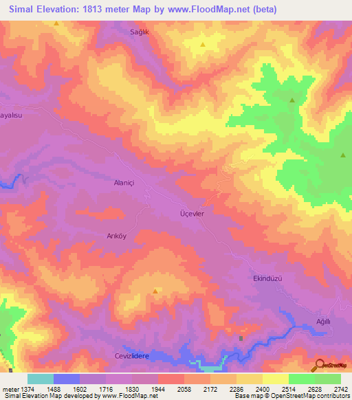 Simal,Turkey Elevation Map