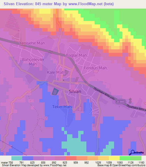 Silvan,Turkey Elevation Map