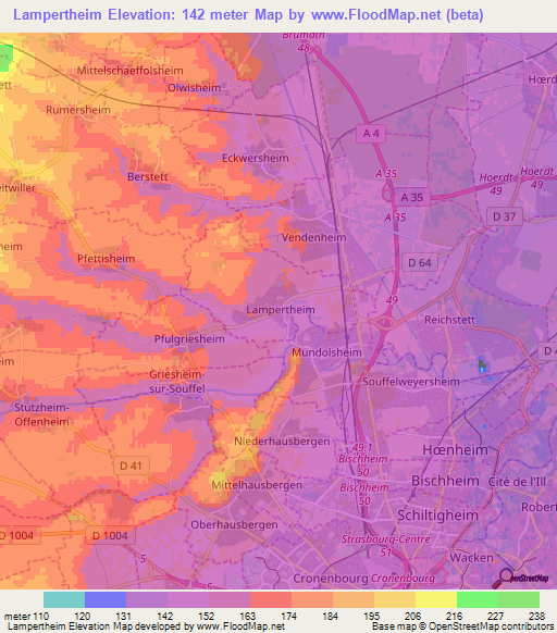 Lampertheim,France Elevation Map