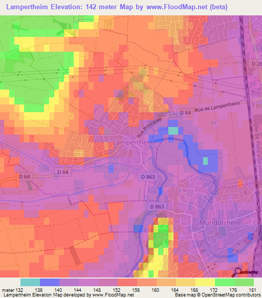 Lampertheim,France Elevation Map