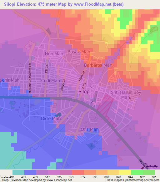 Silopi,Turkey Elevation Map