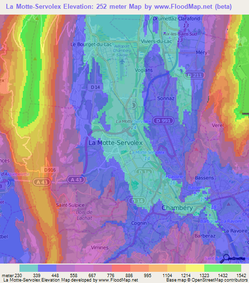 La Motte-Servolex,France Elevation Map