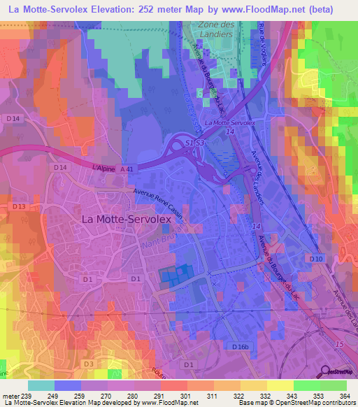 La Motte-Servolex,France Elevation Map