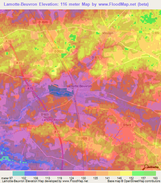 Lamotte-Beuvron,France Elevation Map