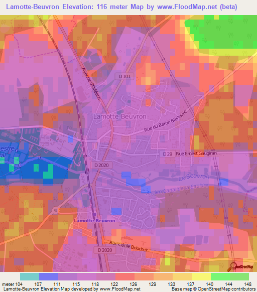 Lamotte-Beuvron,France Elevation Map