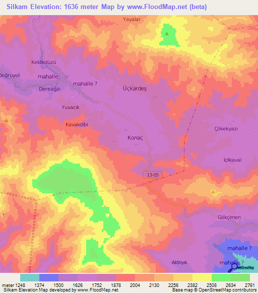 Silkam,Turkey Elevation Map