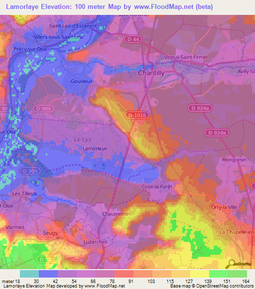 Lamorlaye,France Elevation Map