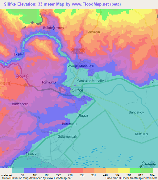 Silifke,Turkey Elevation Map