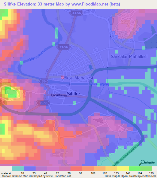 Silifke,Turkey Elevation Map