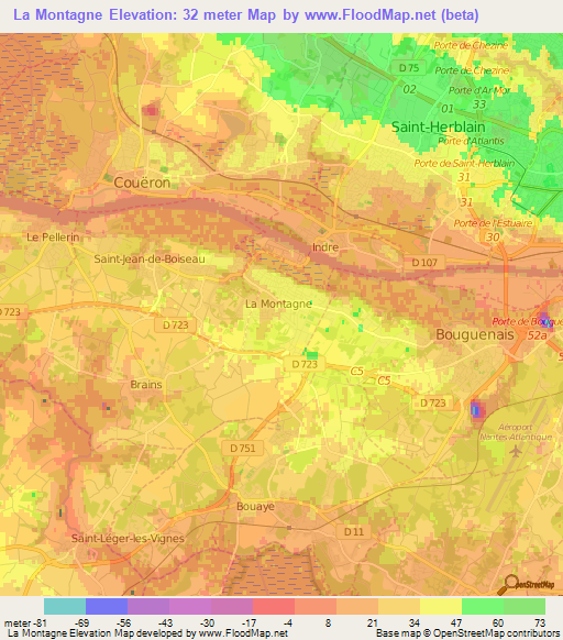 La Montagne,France Elevation Map