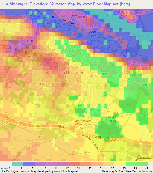 La Montagne,France Elevation Map