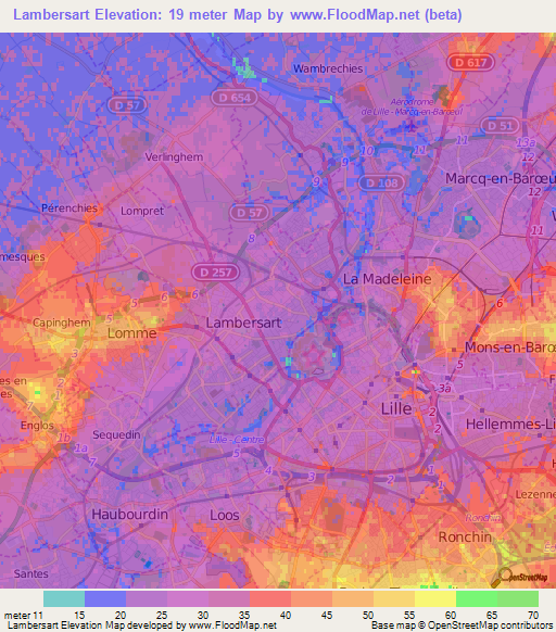 Lambersart,France Elevation Map