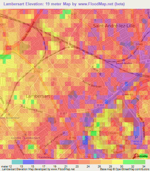 Lambersart,France Elevation Map