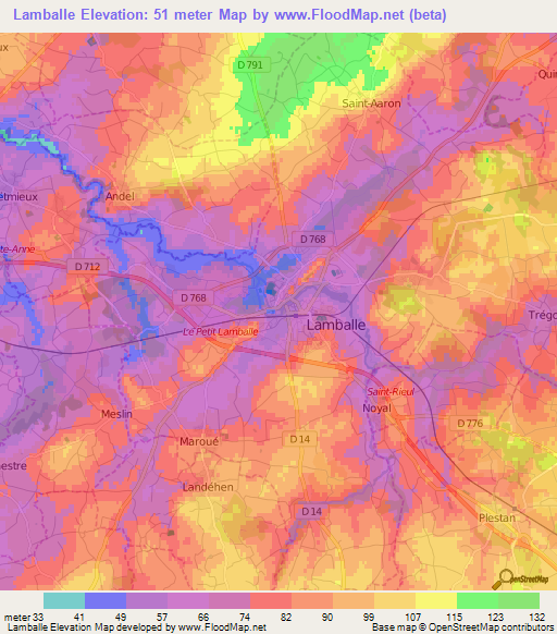 Lamballe,France Elevation Map