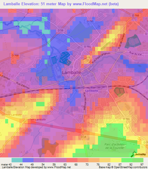 Lamballe,France Elevation Map