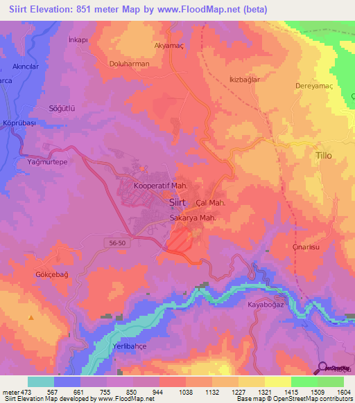 Siirt,Turkey Elevation Map