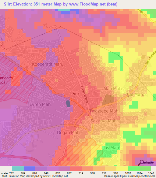 Siirt,Turkey Elevation Map