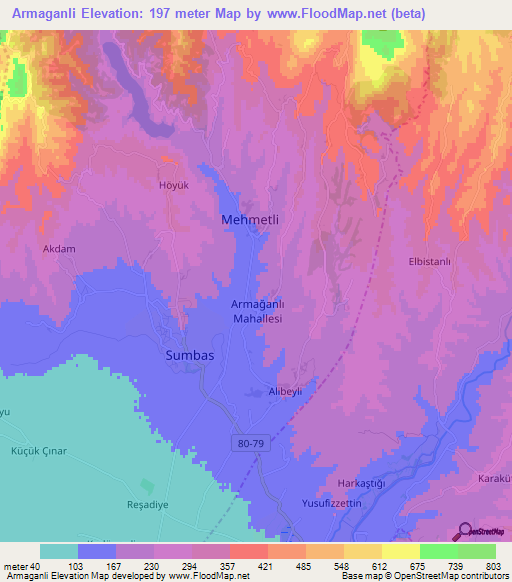 Armaganli,Turkey Elevation Map