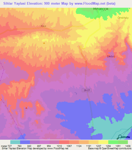 Sihlar Yaylasi,Turkey Elevation Map