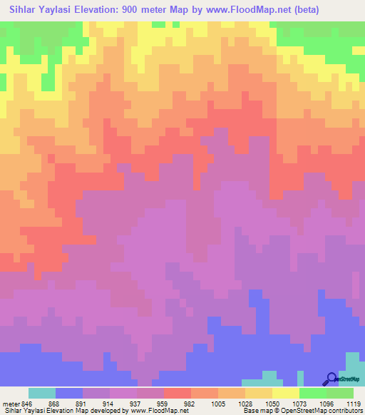 Sihlar Yaylasi,Turkey Elevation Map