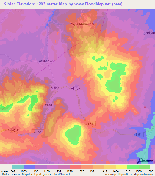 Sihlar,Turkey Elevation Map