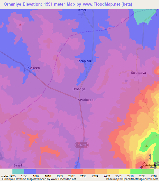 Orhaniye,Turkey Elevation Map