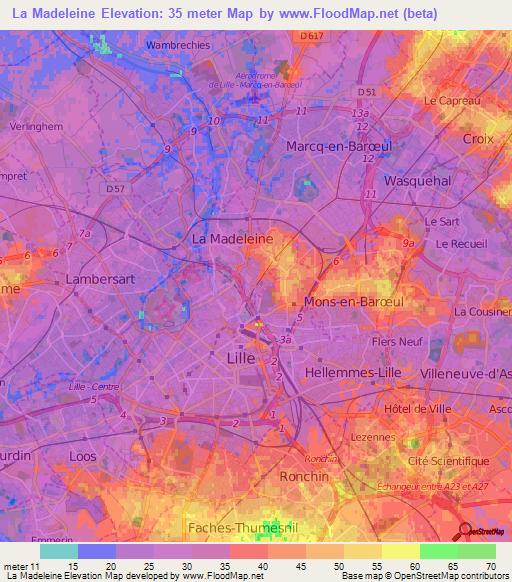 La Madeleine,France Elevation Map